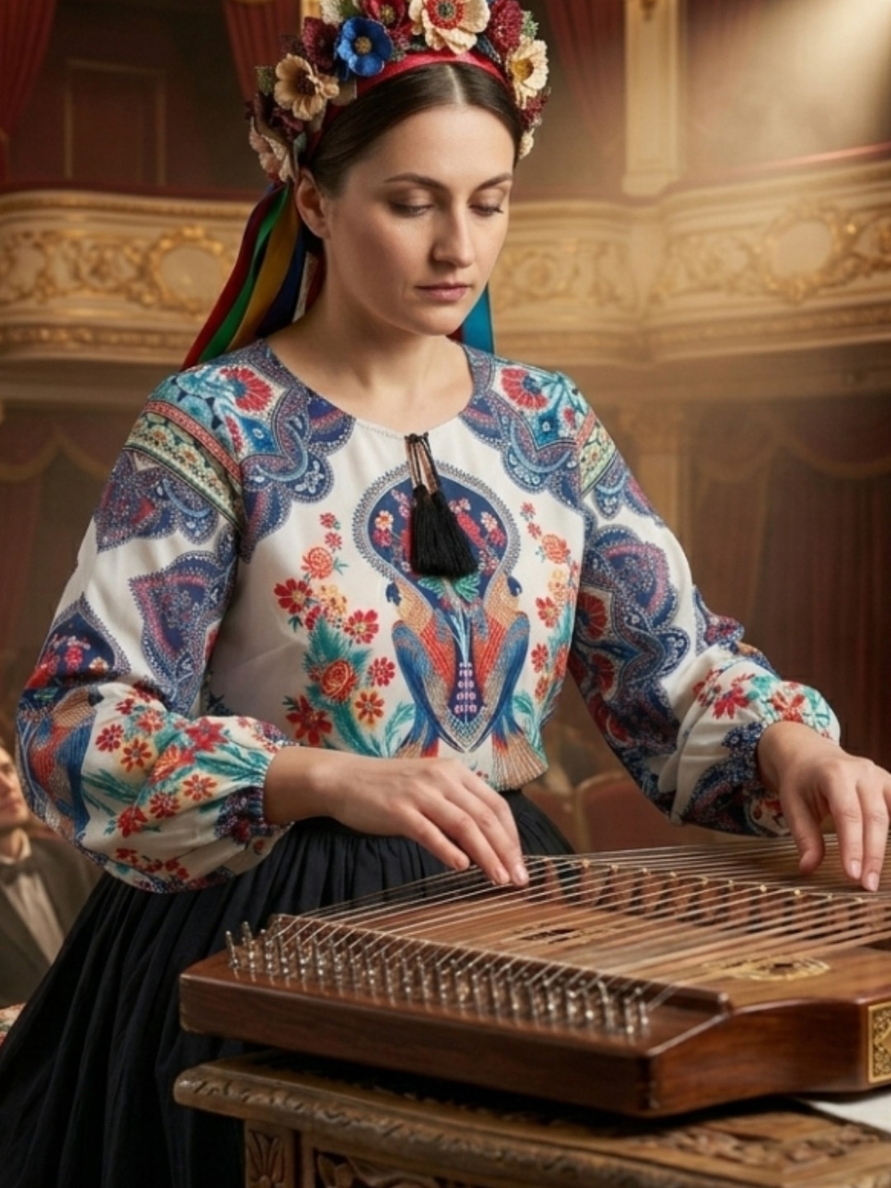 Vibrant Artisan Tassel Blouse, Folk-Inspired Aesthetic. Size: US L